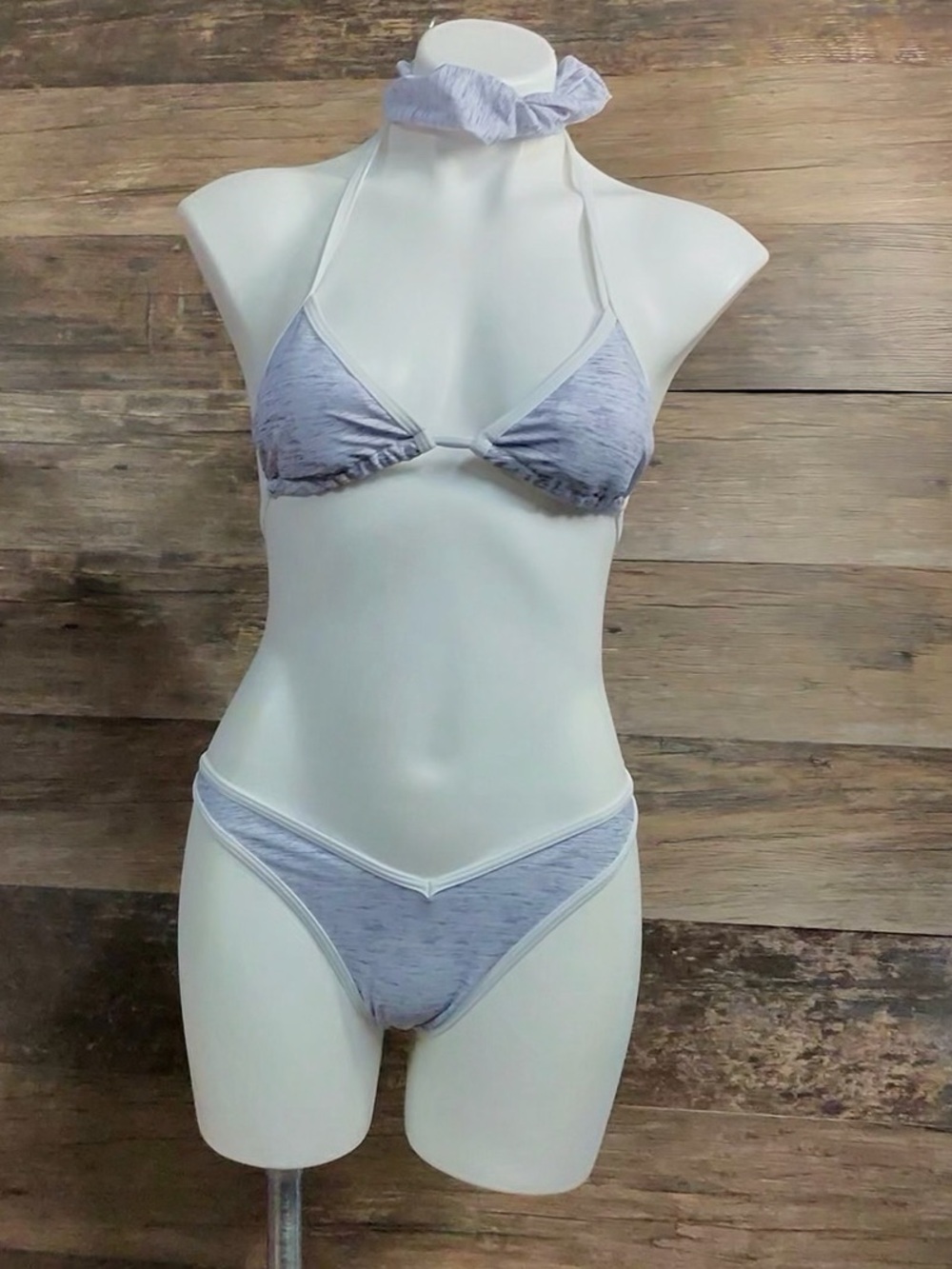 Light Gray Heathered Blue Triangle Bikini Set - Women Swim Bikini